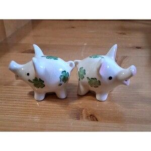 Salt & Pepper Shakers Vintage Goebel Porcelain Clover Shamrock Pig W. Germany